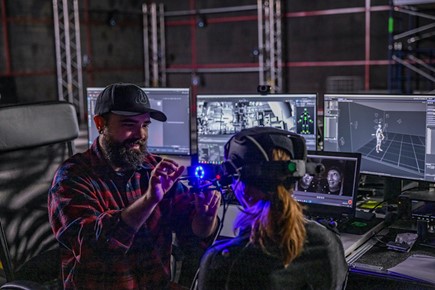 people working on a movie set using motion capture